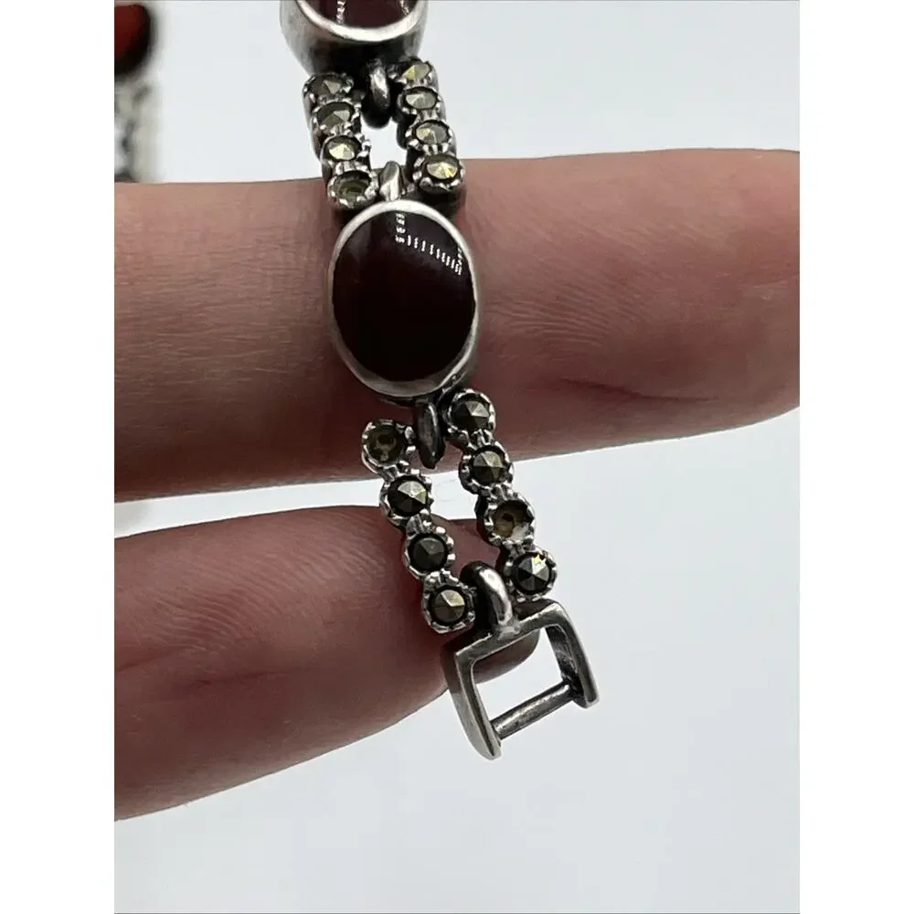 sterling silver garnet bracelet Marcasite Damaged Repair Parts Missing Stones